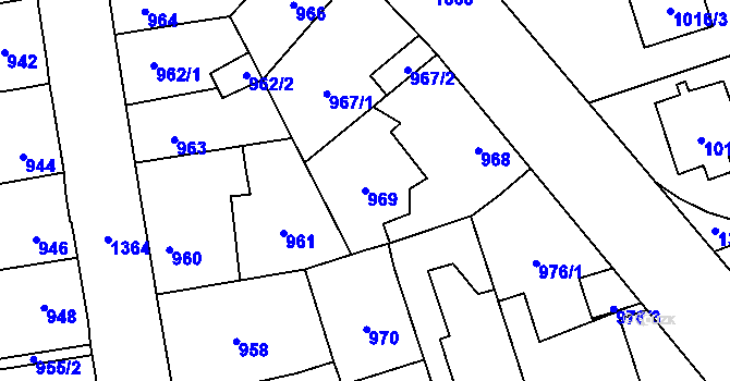 Parcela st. 969 v KÚ Vejprnice, Katastrální mapa