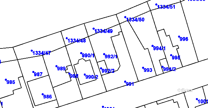 Parcela st. 992/1 v KÚ Vejprnice, Katastrální mapa