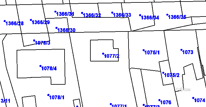 Parcela st. 1077/2 v KÚ Vejprnice, Katastrální mapa