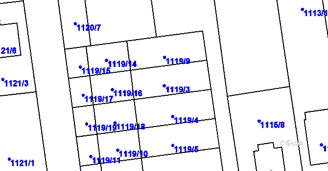 Parcela st. 1119/3 v KÚ Vejprnice, Katastrální mapa