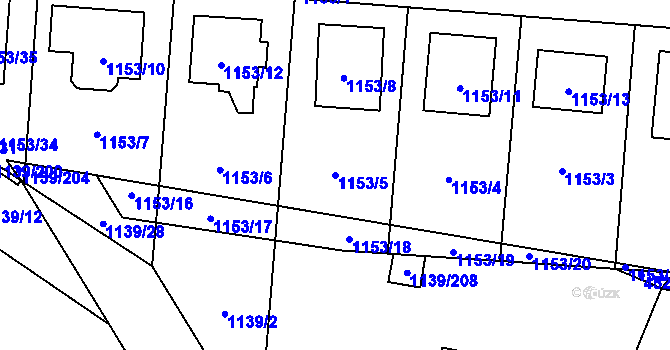 Parcela st. 1153/5 v KÚ Vejprnice, Katastrální mapa