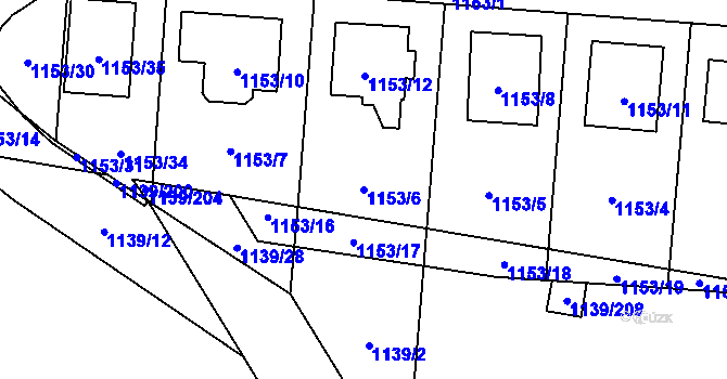 Parcela st. 1153/6 v KÚ Vejprnice, Katastrální mapa