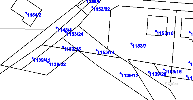 Parcela st. 1153/14 v KÚ Vejprnice, Katastrální mapa