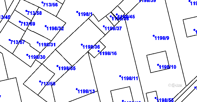 Parcela st. 1198/16 v KÚ Vejprnice, Katastrální mapa