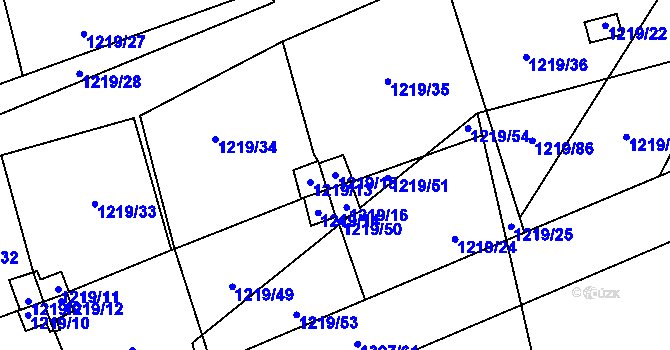 Parcela st. 1219/15 v KÚ Vejprnice, Katastrální mapa