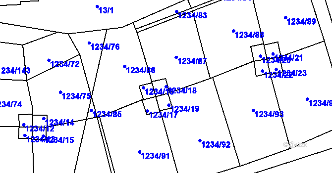 Parcela st. 1234/18 v KÚ Vejprnice, Katastrální mapa