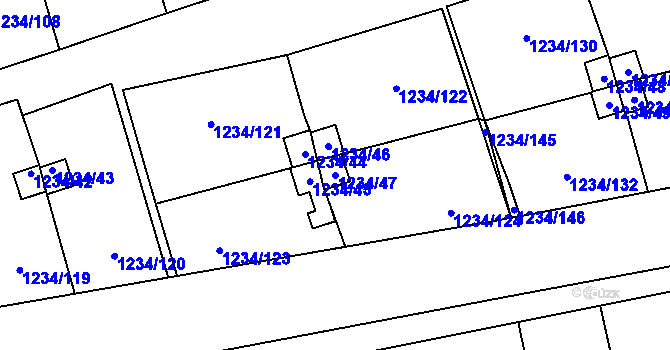 Parcela st. 1234/47 v KÚ Vejprnice, Katastrální mapa