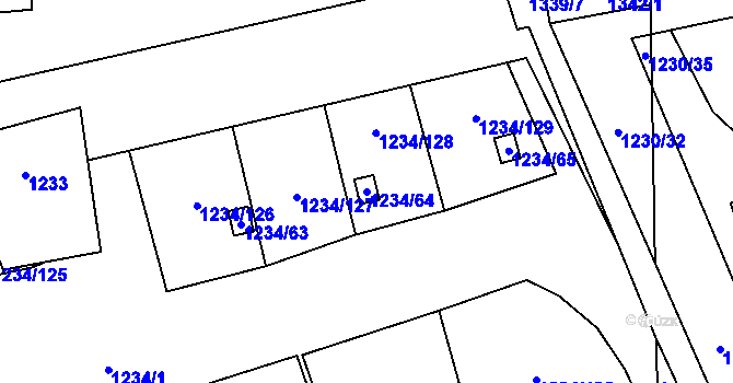 Parcela st. 1234/64 v KÚ Vejprnice, Katastrální mapa