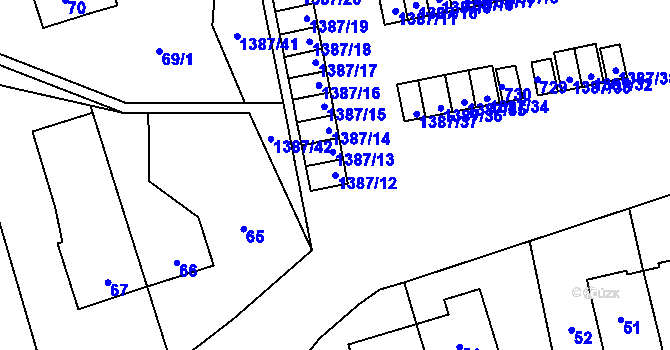 Parcela st. 1387/12 v KÚ Vejprnice, Katastrální mapa
