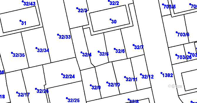Parcela st. 32/5 v KÚ Vejprnice, Katastrální mapa