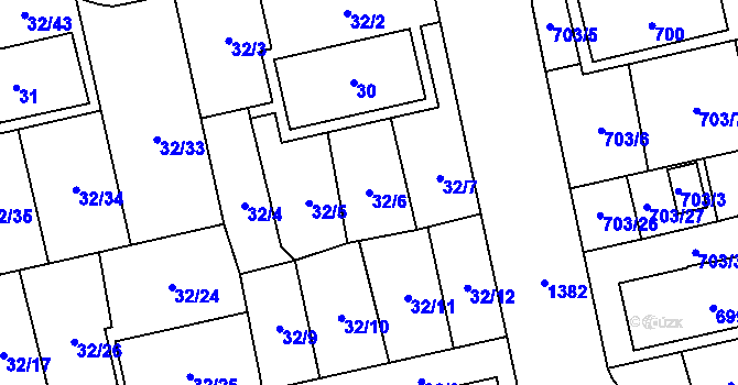 Parcela st. 32/6 v KÚ Vejprnice, Katastrální mapa