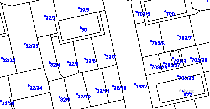 Parcela st. 32/7 v KÚ Vejprnice, Katastrální mapa