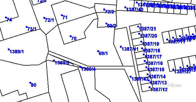 Parcela st. 69/1 v KÚ Vejprnice, Katastrální mapa