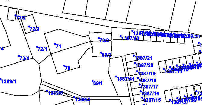 Parcela st. 69/2 v KÚ Vejprnice, Katastrální mapa