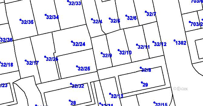 Parcela st. 32/9 v KÚ Vejprnice, Katastrální mapa
