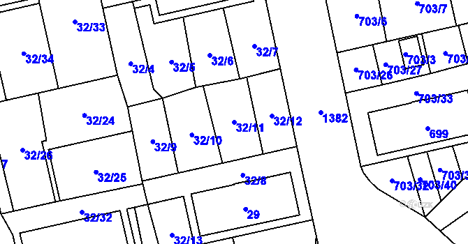 Parcela st. 32/11 v KÚ Vejprnice, Katastrální mapa