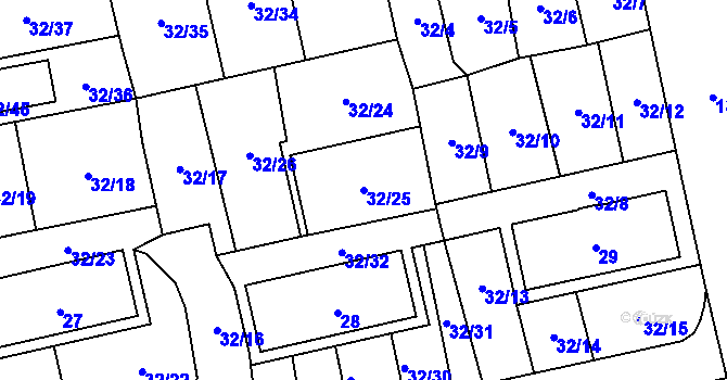 Parcela st. 32/25 v KÚ Vejprnice, Katastrální mapa