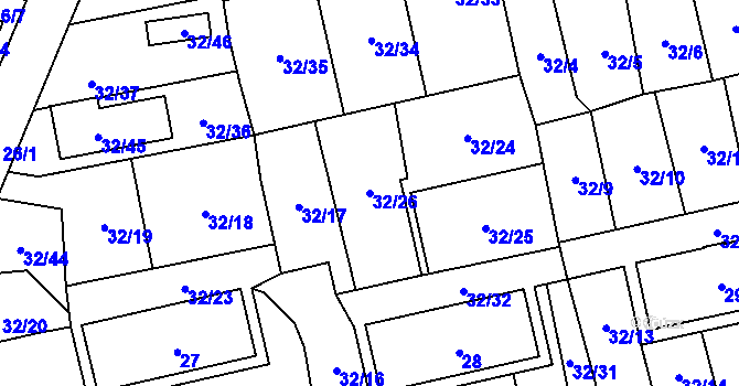 Parcela st. 32/26 v KÚ Vejprnice, Katastrální mapa