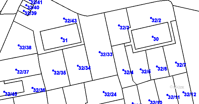 Parcela st. 32/33 v KÚ Vejprnice, Katastrální mapa