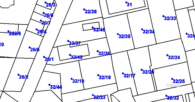 Parcela st. 32/36 v KÚ Vejprnice, Katastrální mapa
