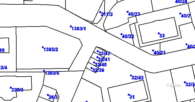 Parcela st. 32/42 v KÚ Vejprnice, Katastrální mapa