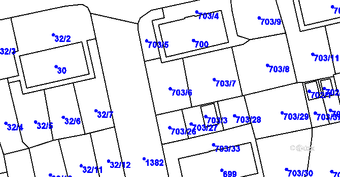 Parcela st. 703/6 v KÚ Vejprnice, Katastrální mapa