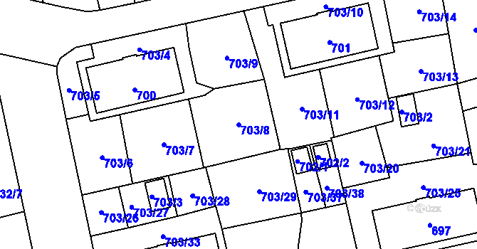 Parcela st. 703/8 v KÚ Vejprnice, Katastrální mapa