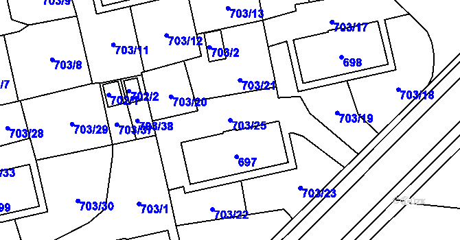 Parcela st. 703/25 v KÚ Vejprnice, Katastrální mapa