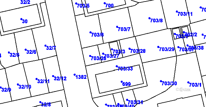 Parcela st. 703/27 v KÚ Vejprnice, Katastrální mapa