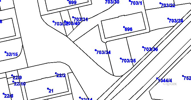 Parcela st. 703/34 v KÚ Vejprnice, Katastrální mapa