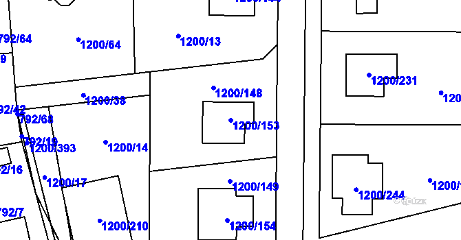 Parcela st. 1200/153 v KÚ Vejprnice, Katastrální mapa