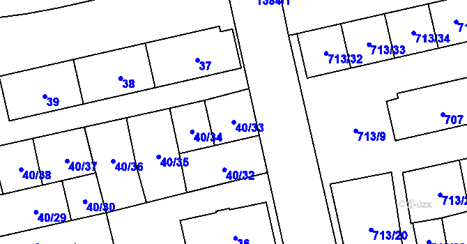 Parcela st. 40/33 v KÚ Vejprnice, Katastrální mapa