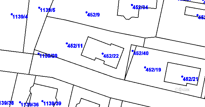 Parcela st. 452/22 v KÚ Vejprnice, Katastrální mapa