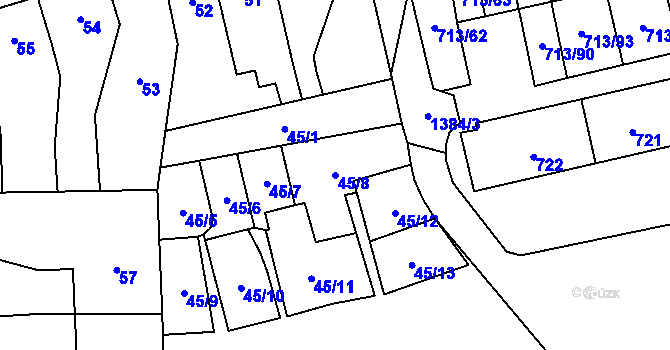 Parcela st. 45/8 v KÚ Vejprnice, Katastrální mapa