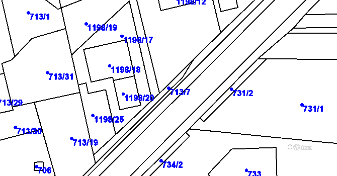 Parcela st. 713/7 v KÚ Vejprnice, Katastrální mapa