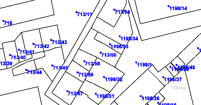 Parcela st. 713/56 v KÚ Vejprnice, Katastrální mapa