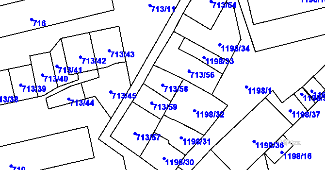Parcela st. 713/58 v KÚ Vejprnice, Katastrální mapa