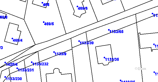 Parcela st. 1133/39 v KÚ Vejprnice, Katastrální mapa