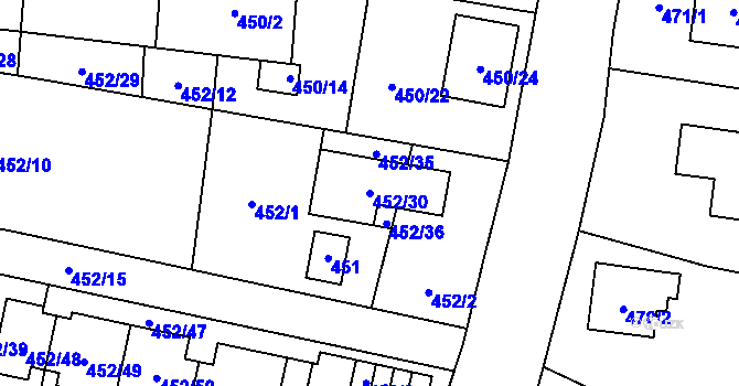 Parcela st. 452/30 v KÚ Vejprnice, Katastrální mapa