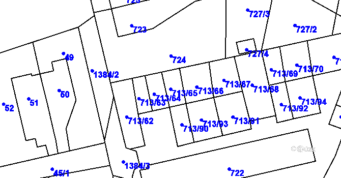 Parcela st. 713/65 v KÚ Vejprnice, Katastrální mapa