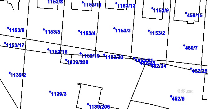 Parcela st. 1153/20 v KÚ Vejprnice, Katastrální mapa