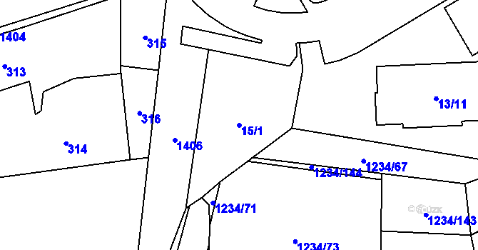 Parcela st. 15/1 v KÚ Vejprnice, Katastrální mapa