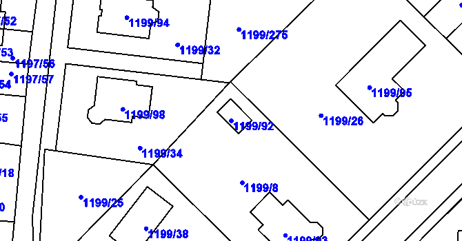 Parcela st. 1199/92 v KÚ Vejprnice, Katastrální mapa