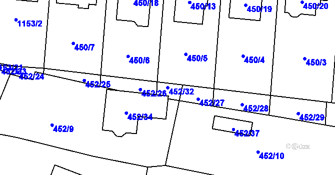 Parcela st. 452/32 v KÚ Vejprnice, Katastrální mapa