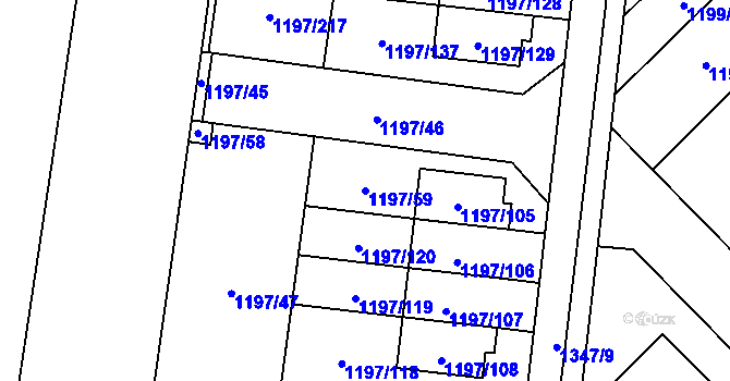 Parcela st. 1197/59 v KÚ Vejprnice, Katastrální mapa