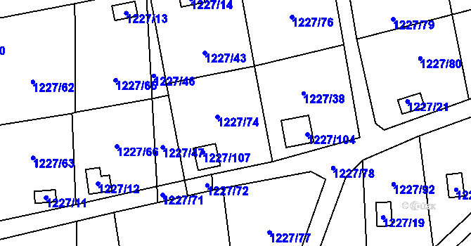 Parcela st. 1227/74 v KÚ Vejprnice, Katastrální mapa