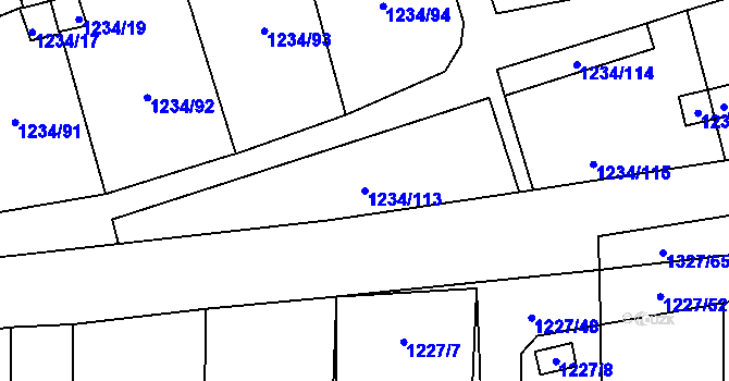 Parcela st. 1234/113 v KÚ Vejprnice, Katastrální mapa