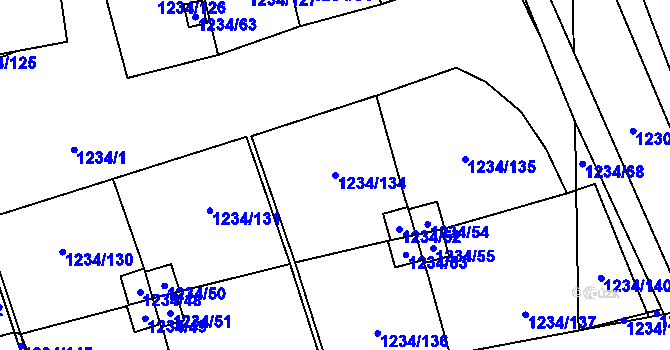 Parcela st. 1234/134 v KÚ Vejprnice, Katastrální mapa