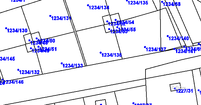 Parcela st. 1234/136 v KÚ Vejprnice, Katastrální mapa