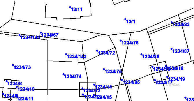 Parcela st. 1234/72 v KÚ Vejprnice, Katastrální mapa